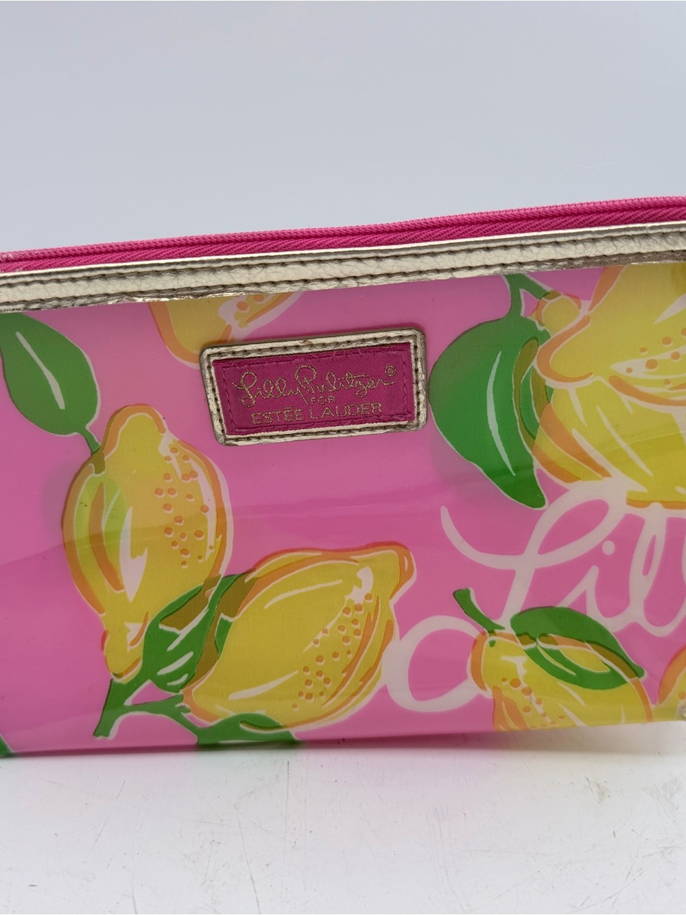 Lilly Pulitzer Pink & Yellow Lemon Print Cosmetic Pouch